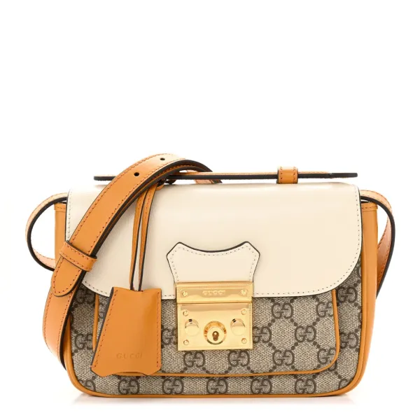 Gucci Mini Padlock Flap Pocket Shoulder Bag Beige / Mystic White / Sun Oil GG Supreme Monogram Canvas Gold Hardware