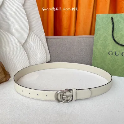 Gucci Women's GG Buckle Belt In Black/White/Brown Smooth Calfskin With Gold/Silver Hardware 30mm