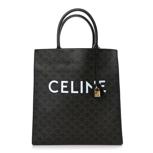 Celine Large Vertical Cabas Black Triomphe Canvas & Calfskin Leather