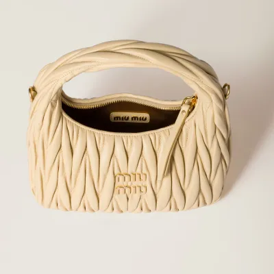 Miu Miu Wander Matelassé Quilted Lambskin Leather handbag Apricot Crossbody Bags