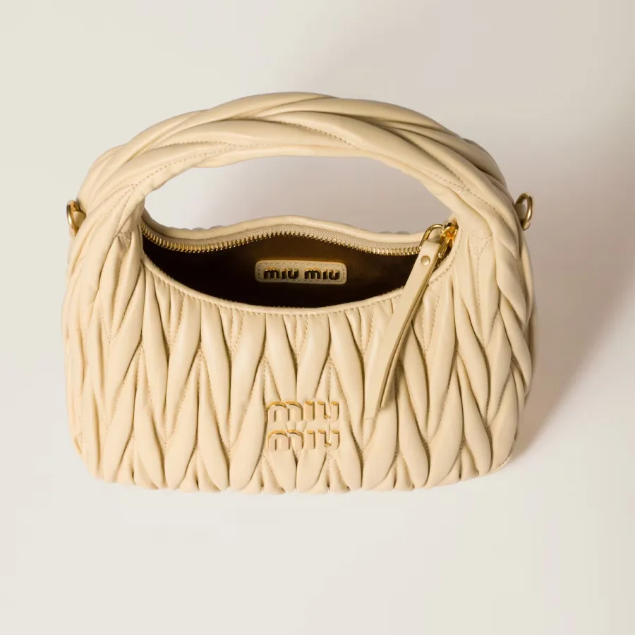 Miu Miu Wander Matelassé Quilted Lambskin Leather handbag Apricot Crossbody Bags