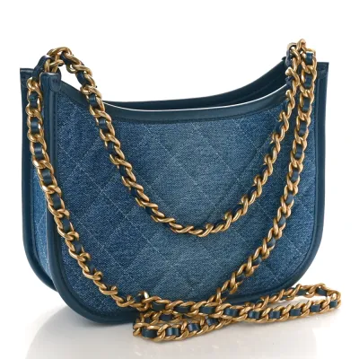 Chanel Hobo Medium Blue Quilted Washed Denim Aged Gold Hardware