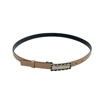Chanel Women's Rectangled Buckle Thin Belt In Brown/Arrowroot/Champagne Gold/Pink/Pale Pink/Red/Black/White Calfskin With Gold/Silver Hardware 20mm