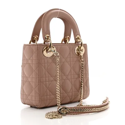 Dior Mini Lady Dior Fard Cannage Lambskin Leather Light Gold Hardware