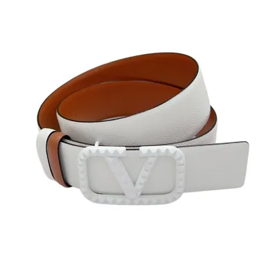 Valentino V Buckle With Rockstud Belt In White/Black/Blue/Brown/Red Calfskin With Black/Gold/Silver Hardware 40mm