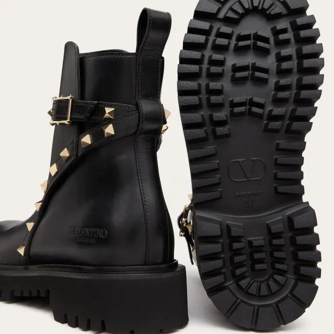 VALENTINO ROCKSTUD Calf leather ankle boots (heel height 4cm)