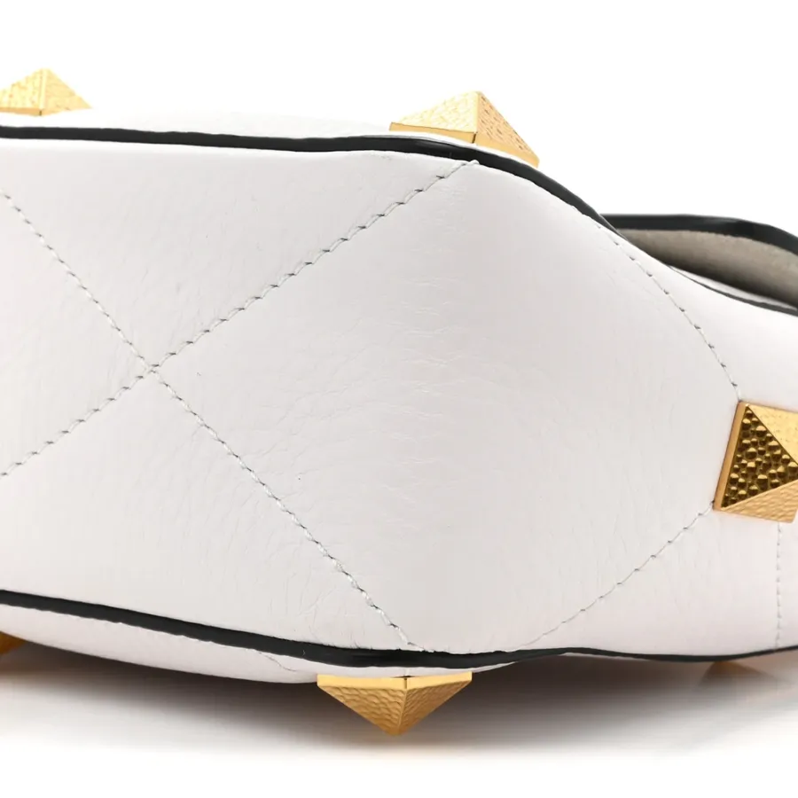 Valentino Garavani Medium Roman Stud Shoulder Bag Ivory Grained Calfskin Leather Light Gold Hardware