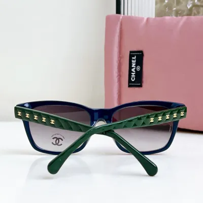 CHANEL square frame glasses blue green color size 58口17-140