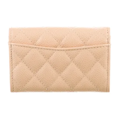 Chanel Small Interlocking CC Logo Compact Wallet Quilted Caviar Leather Silver Hardware