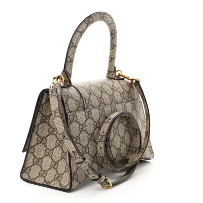 Balenciaga Small Hourglass Top Handle Bag Beige/Ebony GG Supreme Monogram x Gucci Gold Hardware