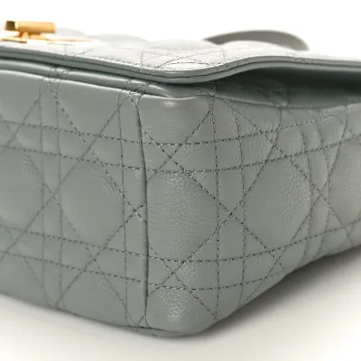 Dior Medium Caro Bag Ethereal Grey Cannage Calfskin Leather Gold Hardware