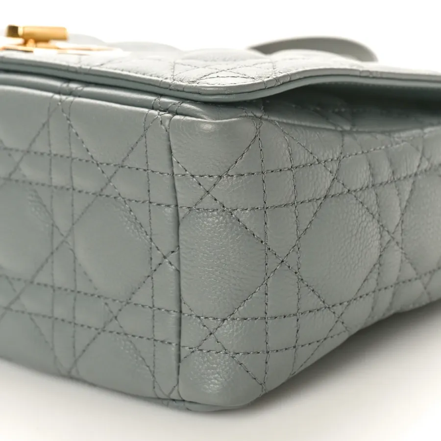 Dior Medium Caro Bag Ethereal Grey Cannage Calfskin Leather Gold Hardware