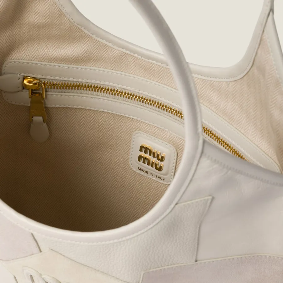 Miu Miu IVY Calfskin Leather Suede splicing Hobo white Tote Bags