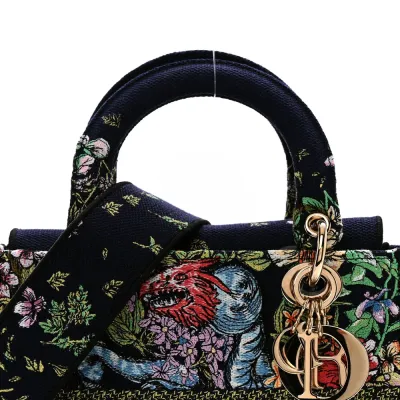 Dior Medium D-Constellation Lady D-Lite Blue Multicolor Embroidered Canvas Gold Hardware