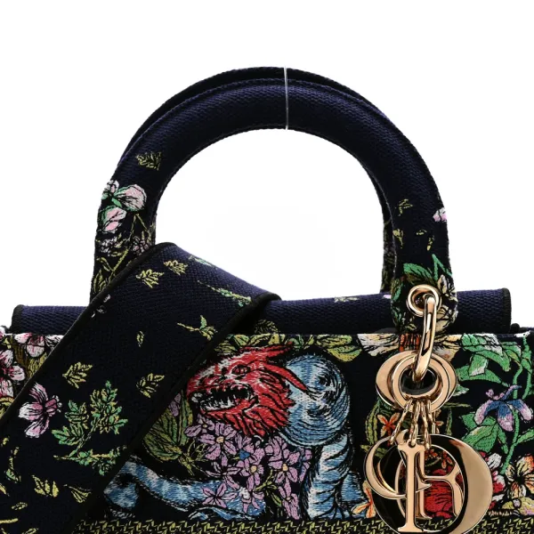 Dior Medium D-Constellation Lady D-Lite Blue Multicolor Embroidered Canvas Gold Hardware - Image 9