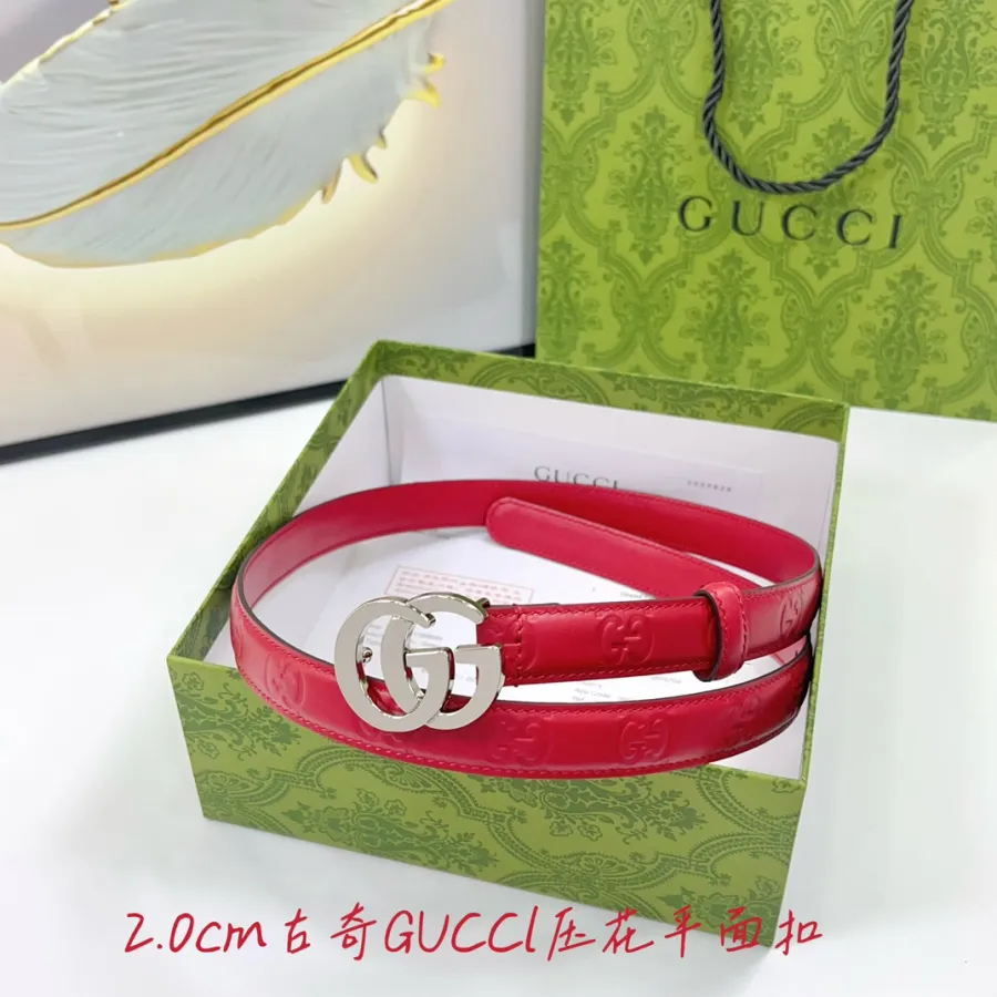 Gucci Women's Double G Buckle Belt In Green/Blue/Red/Black GG Calfskin With Gold/Silver Hardware 20mm