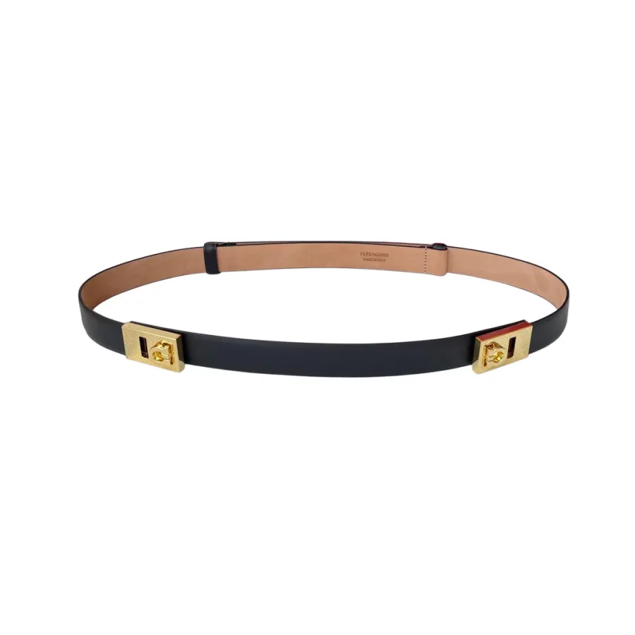 Ferragamo Women's Extendable Hug Belt In Brown/Black Calfskin With Gold/Silver Hardware 25mm