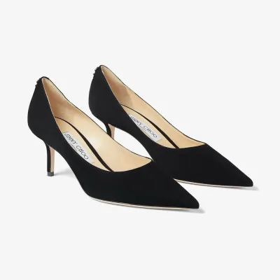 JIMMY CHOO JC logo buttoned black Velvet fabric pointy heels