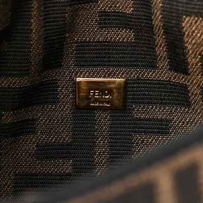 Fendi Mini FF 1974 Baguette Tobacco/Moro/Black Jacquard Fabric Gold Hardware