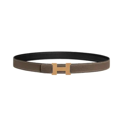 Hermès Women' s Mini Constance Guillochee Buckle Belt In Brown/Black/Etoupe/White/Orange Calfskin With Gold/Silver Hardware 24mm