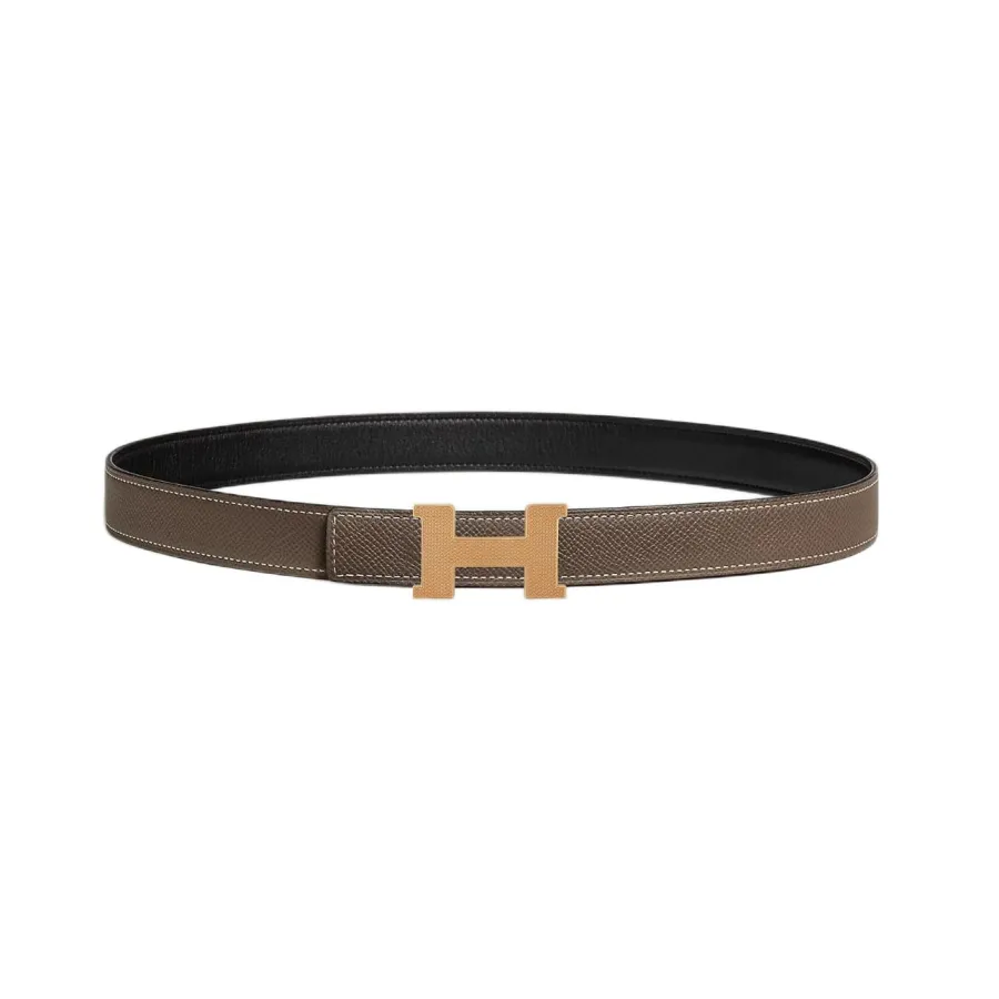 Hermès Women' s Mini Constance Guillochee Buckle Belt In Brown/Black/Etoupe/White/Orange Calfskin With Gold/Silver Hardware 24mm