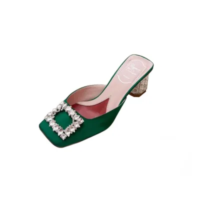 Roger Vivier Jewel Heels Sandals In Green/Pink/Blue/Black/Beige Satin With Crystal Buckle (Heel Height 5cm)