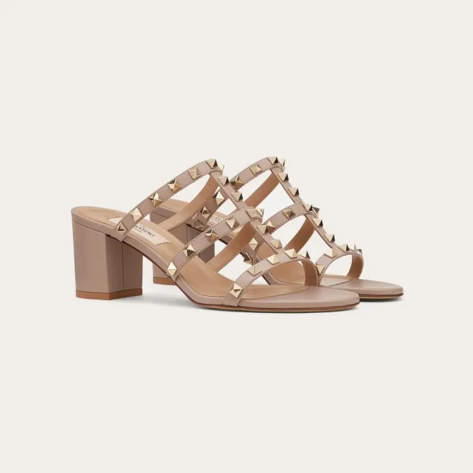 VALENTINO Apricot calfskin rivet heel sandals (heel height 6cm)