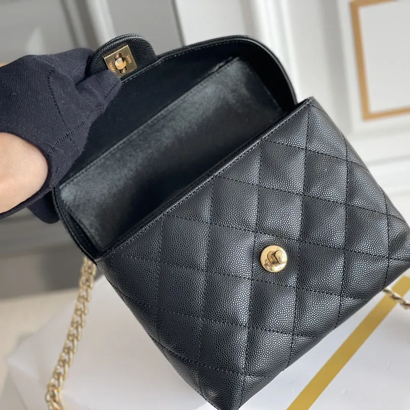 Chanel Box bag small ball print cowhide black gold button crossbody bag handbag