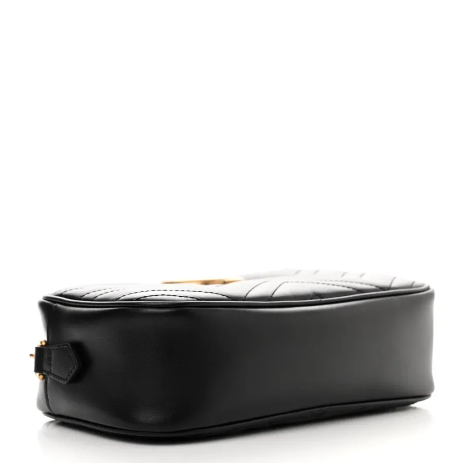 Gucci Small GG Marmont Chain Shoulder Bag Black Calfskin Matelassé Leather Gold Hardware