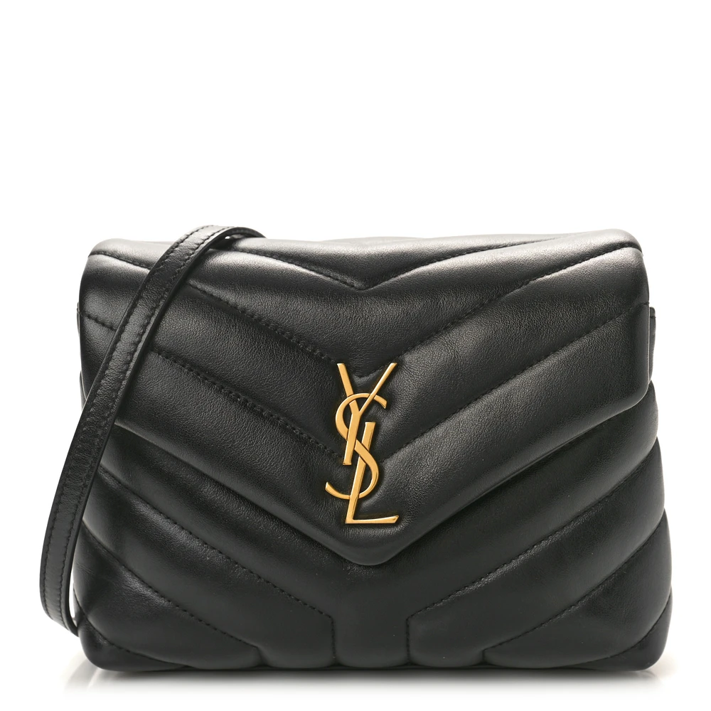 Saint Laurent Mini Loulou Crossbody Bag Preto Monograma Y-Acetinado em Couro Bezerro Hardware Dourado