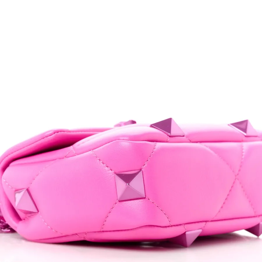Valentino Garavani Small Roman Stud Shoulder Bag Pink PP Lacquer Monochrome Nappa Leather Incognito Hardware