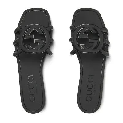 Gucci square head black flat bottom slippers