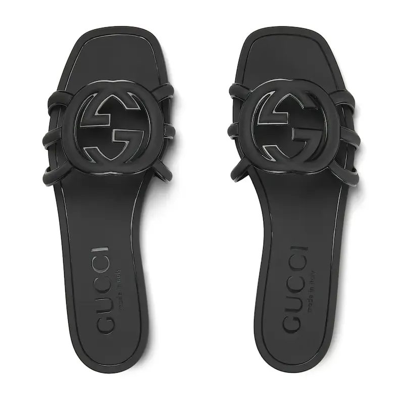 Gucci square head black flat bottom slippers