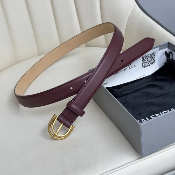 Balenciaga Women's Rodeo Belt In Burgundy/Black Smooth Calfskin With Gold/Silver Hardware 25mm - Image 2