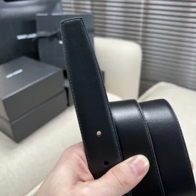 Saint Laurent Square Buckle Belt In Black/Burgundy Calfskin With Gold Hardware 30mm