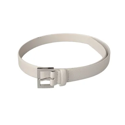 Prada Women' s Square Buckle Belt In Brown/White/Black Calfskin With Gold/Silver Hardware 25mm