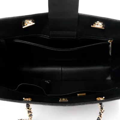 Chanel Shopping Tote Large Black Quilted Caviar Leather Light Gold Hardware