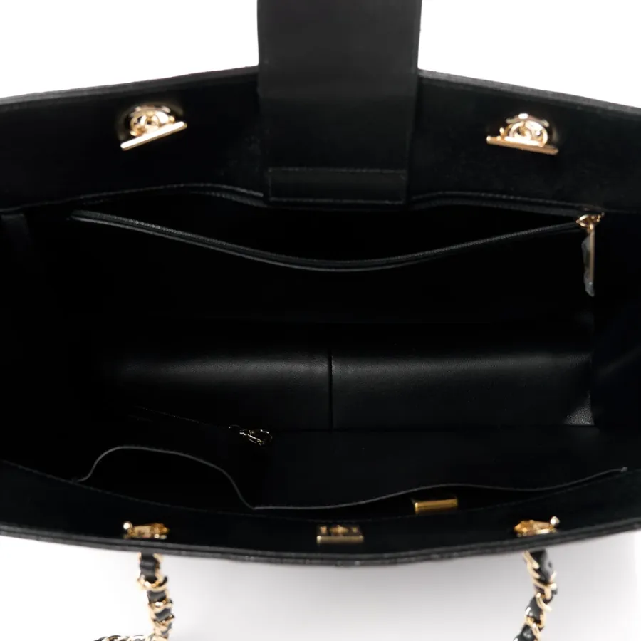 Chanel Shopping Tote Large Black Quilted Caviar Leather Light Gold Hardware