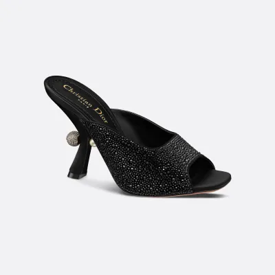 Dior black high-heeled slippers