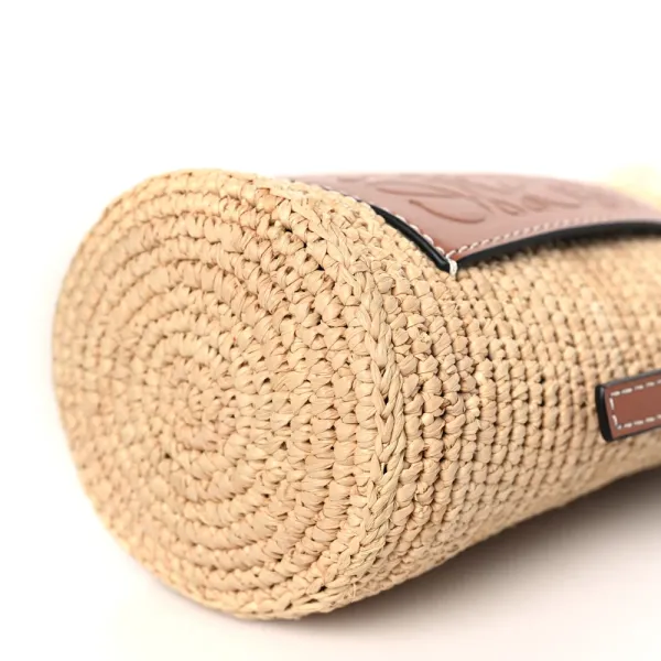 Loewe Paula’s Ibiza Bucket Bag Medium Natural/Tan Calfskin Leather & Raffia - Image 5