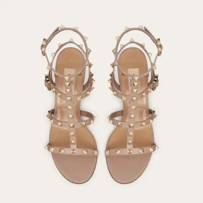VALENTINO Wraparound ankle strap rivet sandals (heel height 6cm)