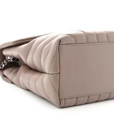 Saint Laurent Medium Loulou Chain Satchel Mink Y-Quilted Monogram Calfskin Leather Silver Hardware