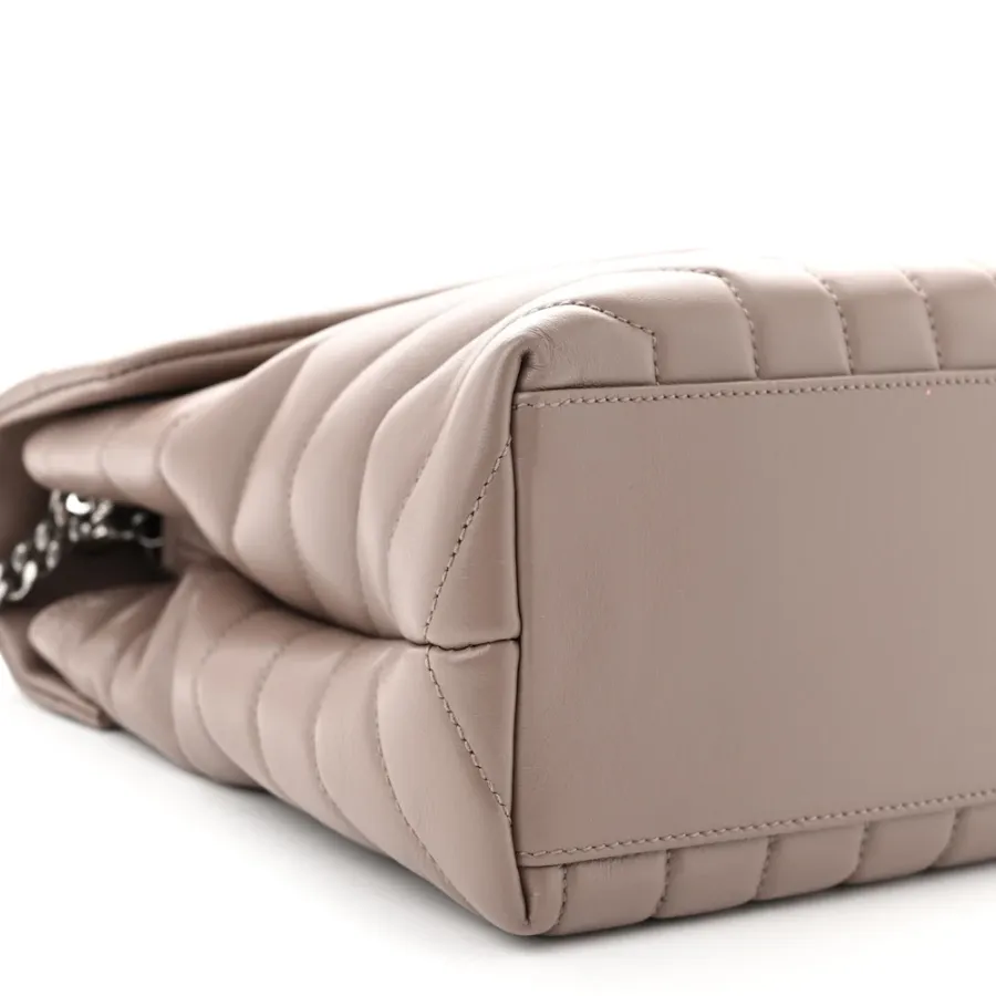 Saint Laurent Medium Loulou Chain Satchel Mink Y-Quilted Monogram Calfskin Leather Silver Hardware