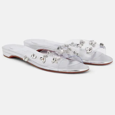 Christian Louboutin Silver transparent sash flat slippers