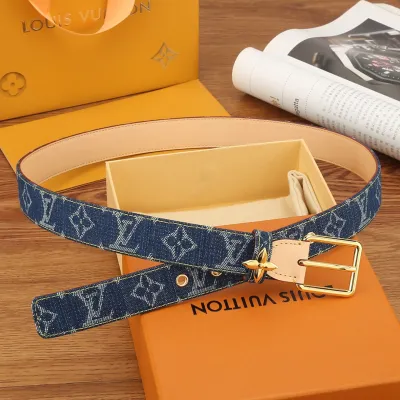 Louis Vuitton Women's Flowergram Ardillon Belt In White/Blue Monogram Canvas With Gold Hardware 30mm