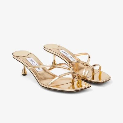 JIMMY CHOO Metallic texture leather high slippers sandals