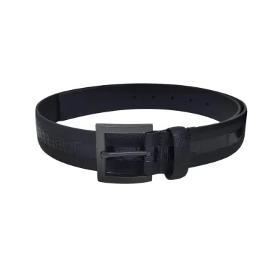Prada Men' s Square Buckle Belt In Black Embossed Crocodile Calfskin With Silver/Black Hardware 35mm