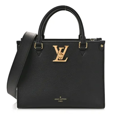 Louis Vuitton Lock & Go Tote PM Black Calfskin Leather Gold Hardware