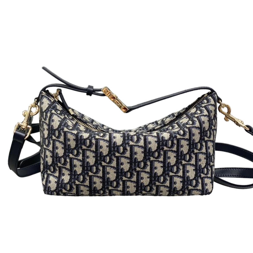 Bolsa Dior Small D-Journey em Jacquard Dior Oblique Azul com Hardware Dourado