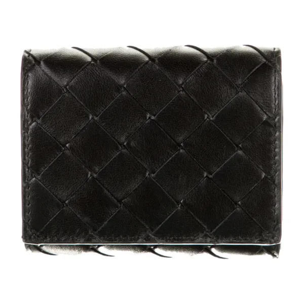 Bottega Veneta Small Wallet Black Intrecciato Weave Leather